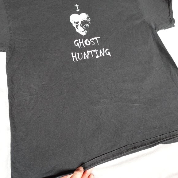 Vintage I Love Ghost Hunting T Shirt Mens XL Heart Skull Grunge Faded Black Y2K - Picture 4 of 8